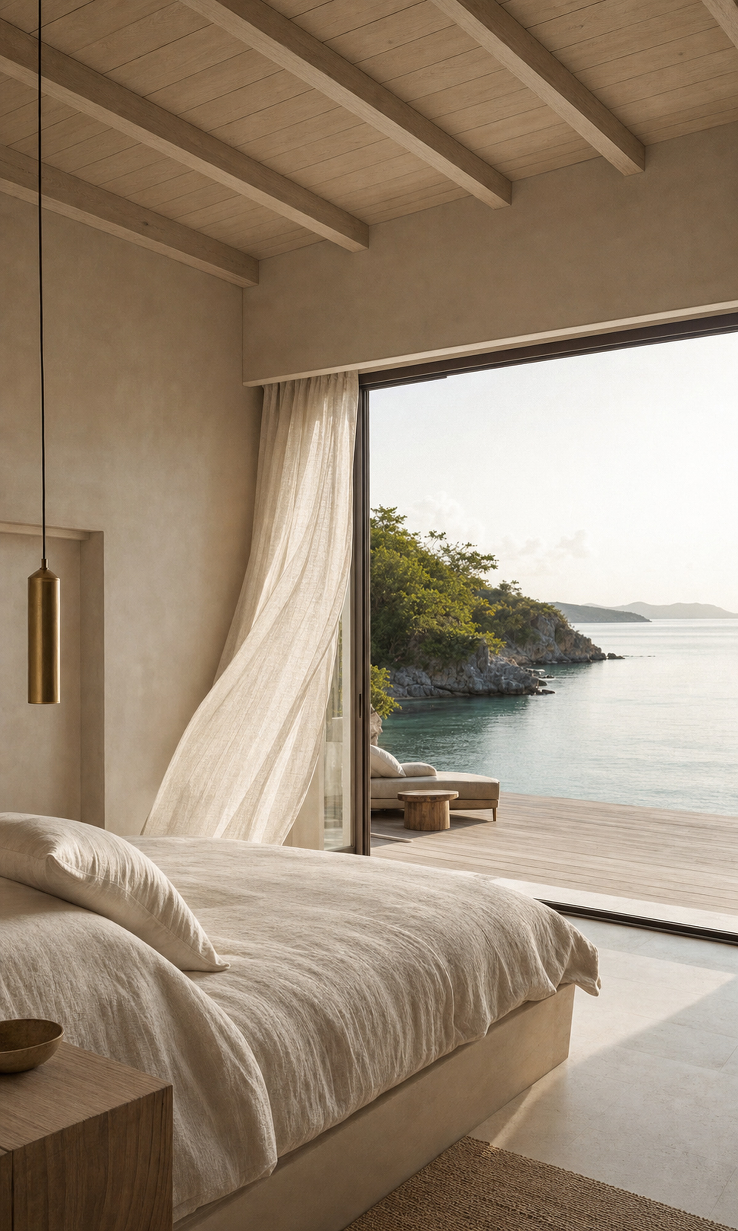 Bedroom with ocean view at first light