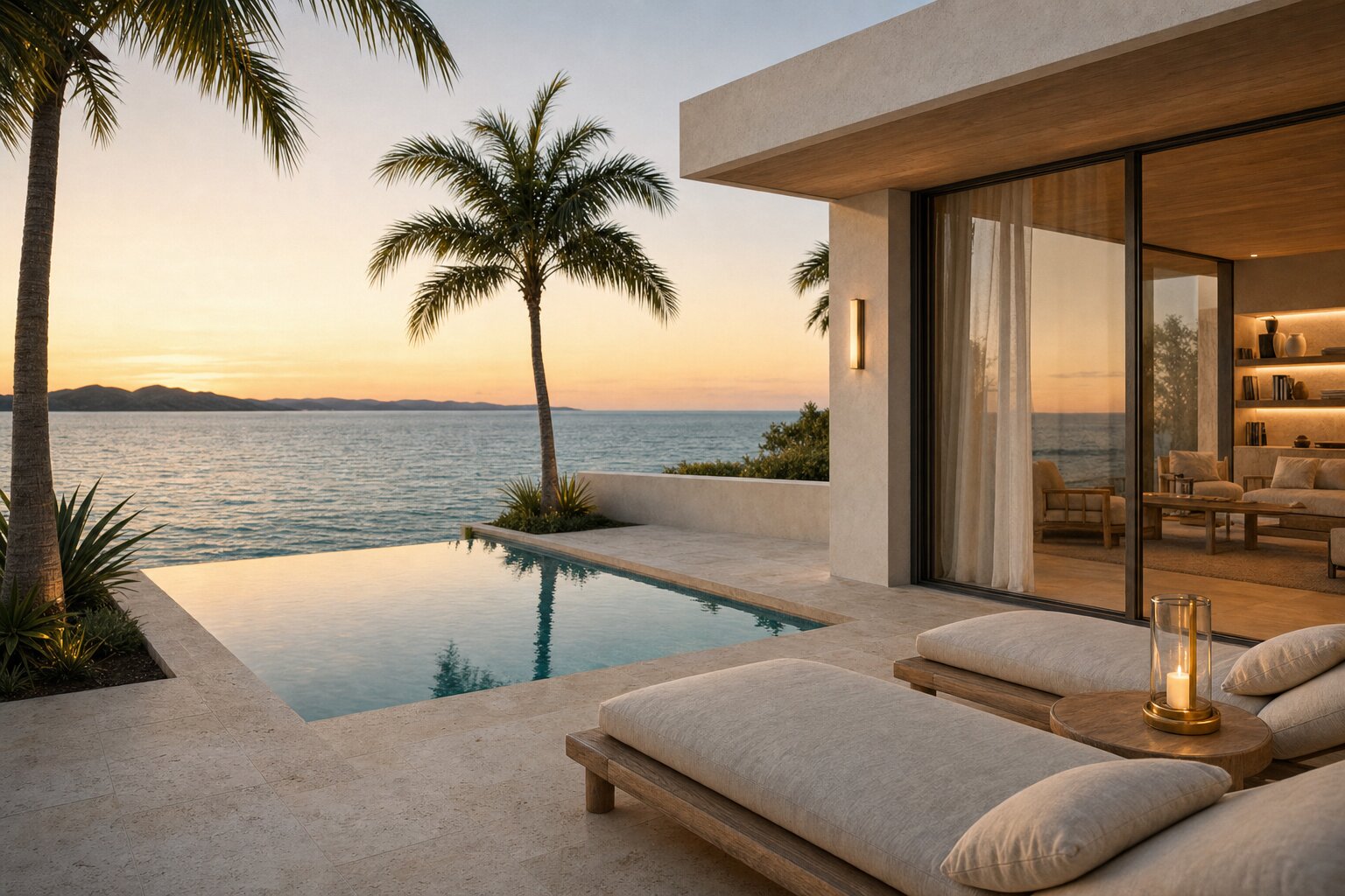 Two-bedroom private terrace with plunge pool at golden hour